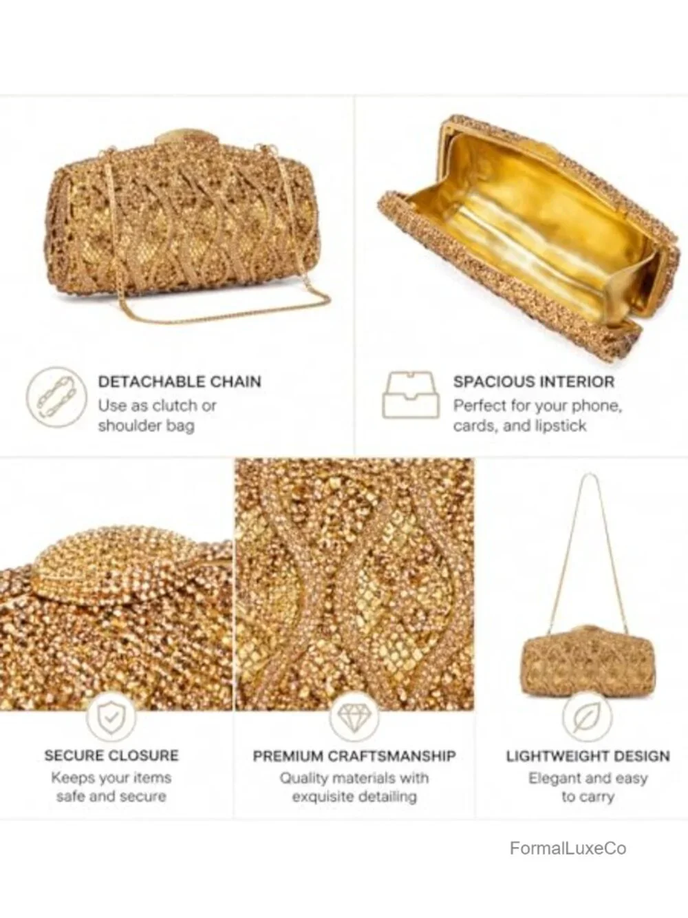 Hollow-Out Crystal Minaudiere Clutch Fits iPhone 14 Gala Wedding